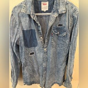 Levi's Distressed Light Blue Denim Shirt